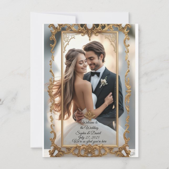 Elegant Marble & Gold Wedding Invitation (Front)