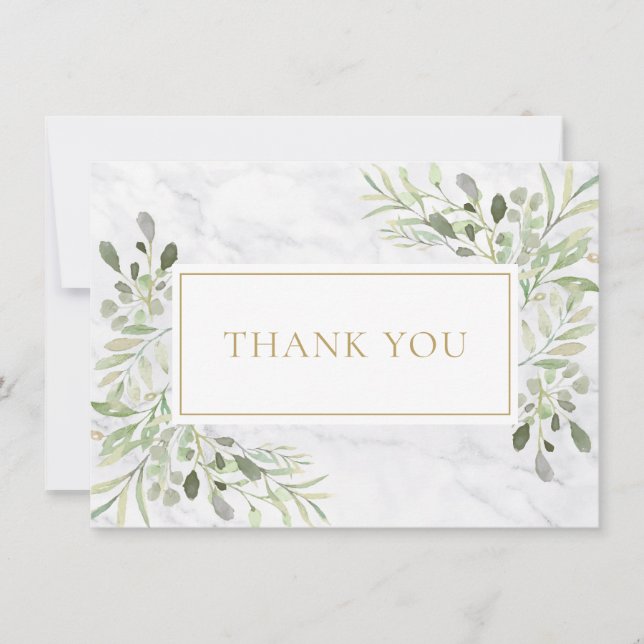 Elegant Marble Greenery Funeral Memorial Gold Thank You Card (Front)