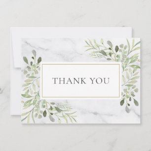 Elegant Marble Greenery Leaves Thank You Card