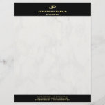 Elegant Marble Modern Black Gold Monogram Template Letterhead<br><div class="desc">Elegant Marble Modern Black Gold Monogram Template Letterhead.</div>