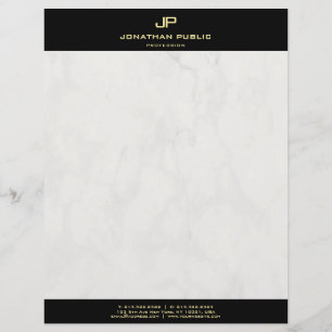 Elegant Marble Modern Black Gold Monogram Template Letterhead