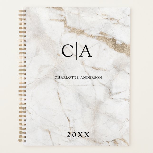 Elegant, marble monogram invitation planner (Front)