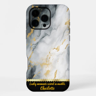 Elegant marble pattern with golden accents in grey iPhone 16 pro max case