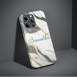 Elegant Marble Personalized Gold Grey & White  Case-Mate iPhone 14 Pro Case