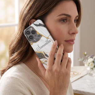 Elegant Marble Personalized Gold Grey & White iPhone 12 Pro Case
