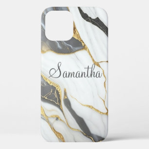 Elegant Marble Personalized Gold Grey & White iPhone 12 Pro Case