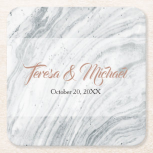 Elegant, Marble, Personalized Square Paper Coaster