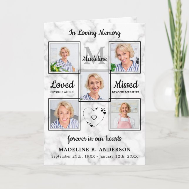  Elegant Marble Photo Collage Memorial Funeral Program (Front)