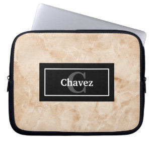 Elegant Marble Rock Texture with Name and Monogram Laptop Sleeve