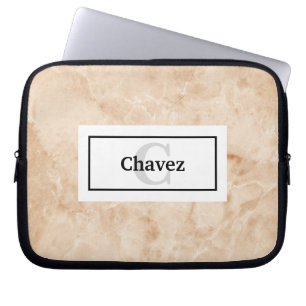 Elegant Marble Rock Texture with Name and Monogram Laptop Sleeve