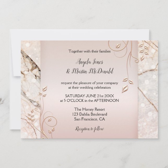 Elegant Marble Rose Gold Floral Wedding Invitation (Front)
