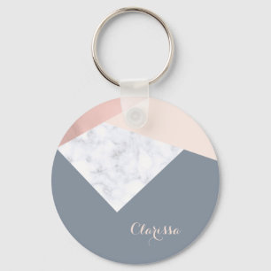 elegant marble rose gold grey beige geometric keychain