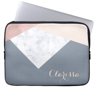 elegant marble rose gold grey beige geometric laptop sleeve