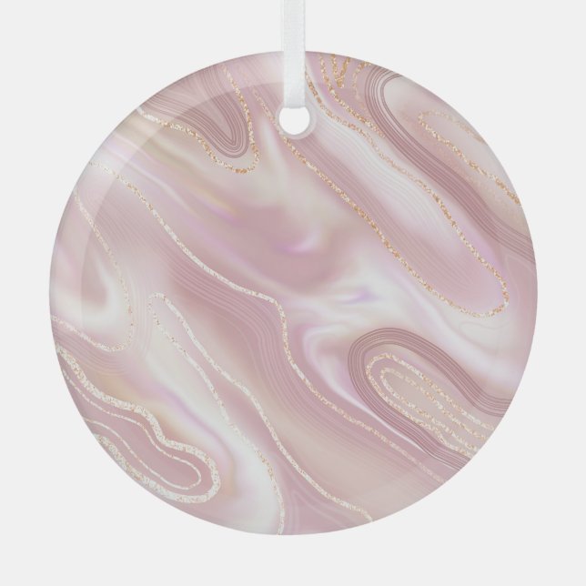 Elegant marble: rose gold texture glass ornament (Front)