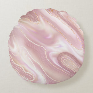 Elegant marble: rose gold texture round pillow