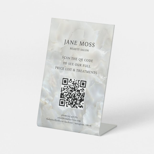 Elegant, Marble, Salon, QR-Code Pedestal Sign (Front)