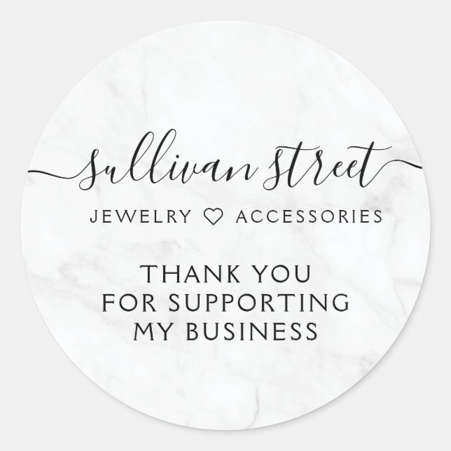 Elegant Marble Small Business Thank You Classic Round Sticker (Front)