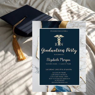 Elegant Marble Stone Gold Nurse Graduation Party Invitation