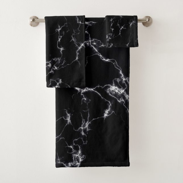 Elegant Marble style4 - Black and White Bath Towel Set (Insitu)