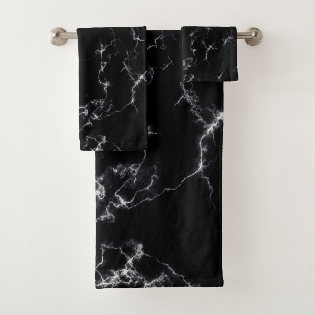 Elegant Marble style4 - Black and White Bath Towel Set (Insitu)