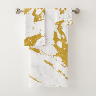 Elegant Marble style6 - Gold and White Bath Towel Set