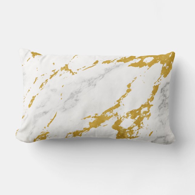 Elegant Marble style6 - Gold and White Lumbar Pillow (Front)