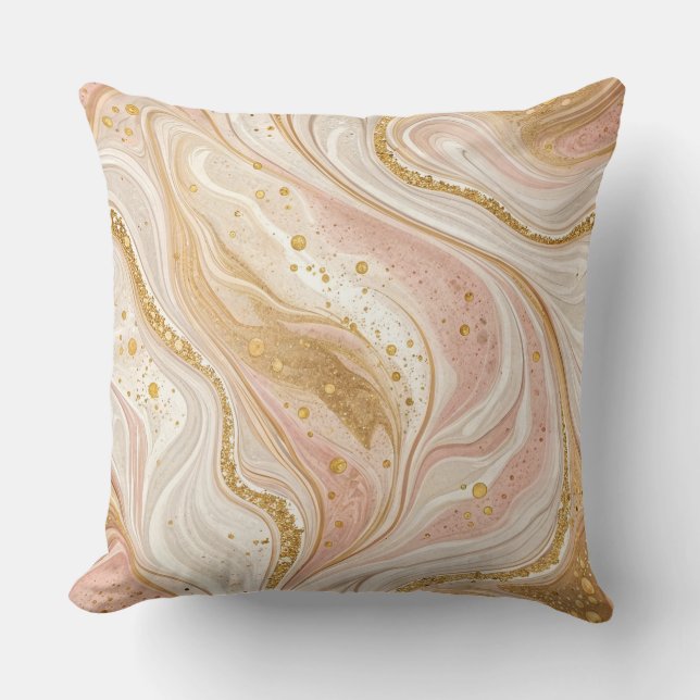 Elegant Marble Swirl, Luxury Gold Pink White Throw Pillow (Front)