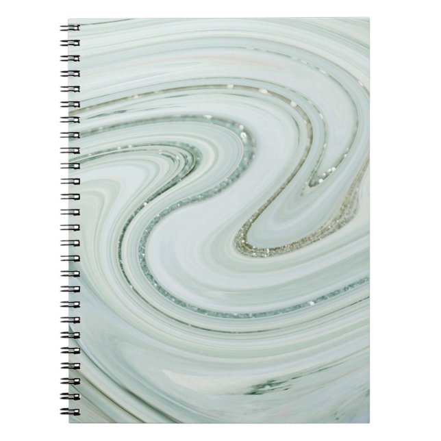Elegant Marble Swirl Silver Glitter Sparkle Glam Notebook (Front)