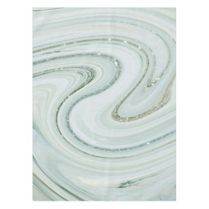 Elegant Marble Swirl Silver Glitter Sparkle Glam Tablecloth