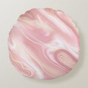 Elegant marble texture. Rose gold liquid shiny tex Round Pillow