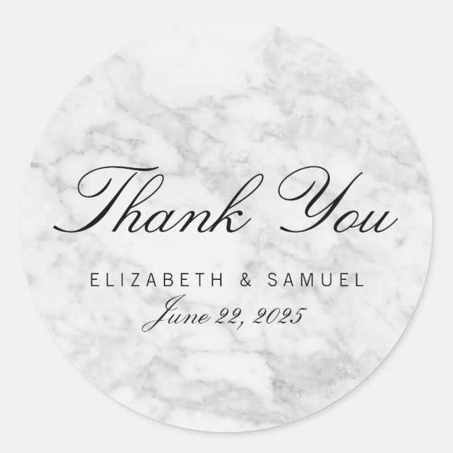 Elegant Marble White Grey Circle Thank You Sticker (Front)