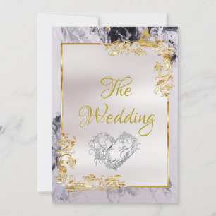 Elegant Marble, White with Gold Leaves Frame  Invitation