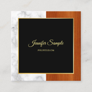 Elegant Marble Wood Gold Luxury Modern Plain Square Business Card