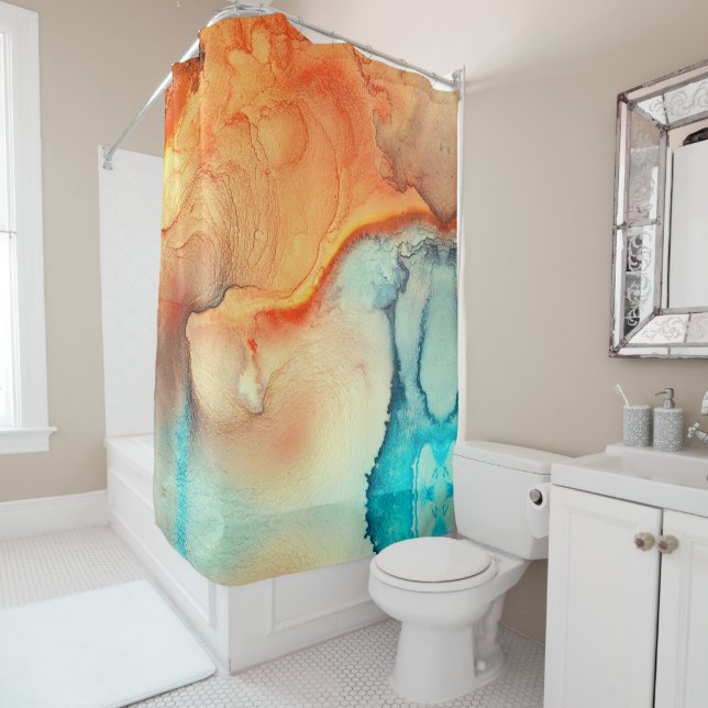 Elegant  Marbled Abstract Art Orange & Blue (In Situ)
