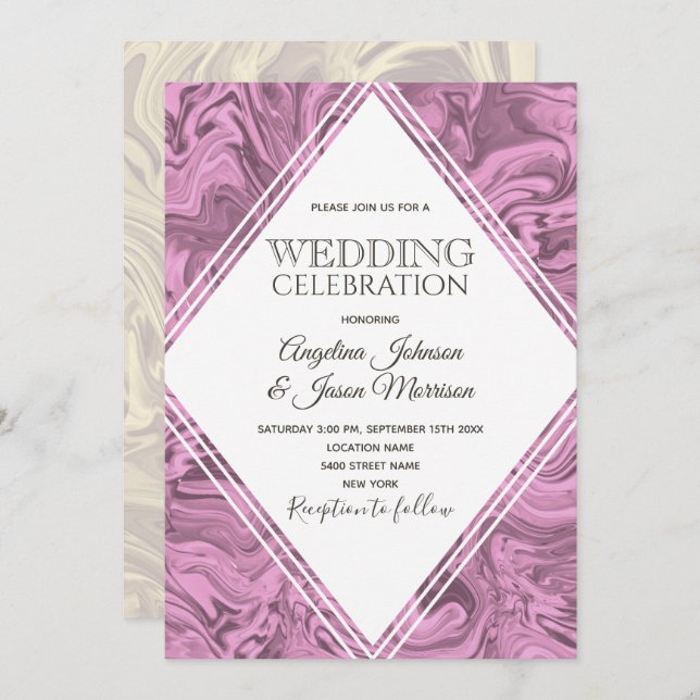 Elegant Marbled Pink Modern Wedding Invitation (Front/Back)