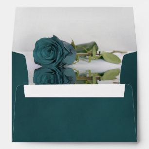 Elegant Marbled Teal Turquoise with Rose Wedding Envelope