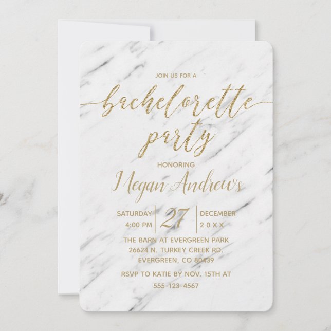 Élégant Marbre blanc Bachelorette Party Invitation (Devant)