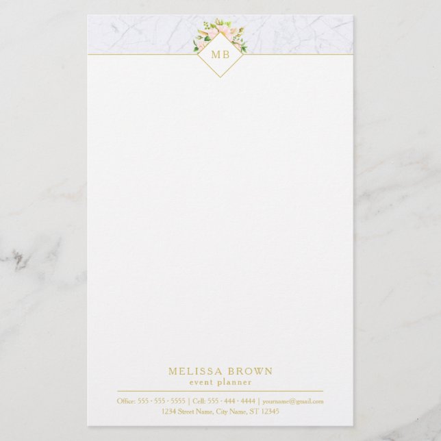 Élégant Marbre Floral Chic Pastel Papeterie (Devant)
