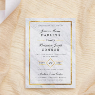 Elégant Marbre Moderne & Gold Wedding Invitations