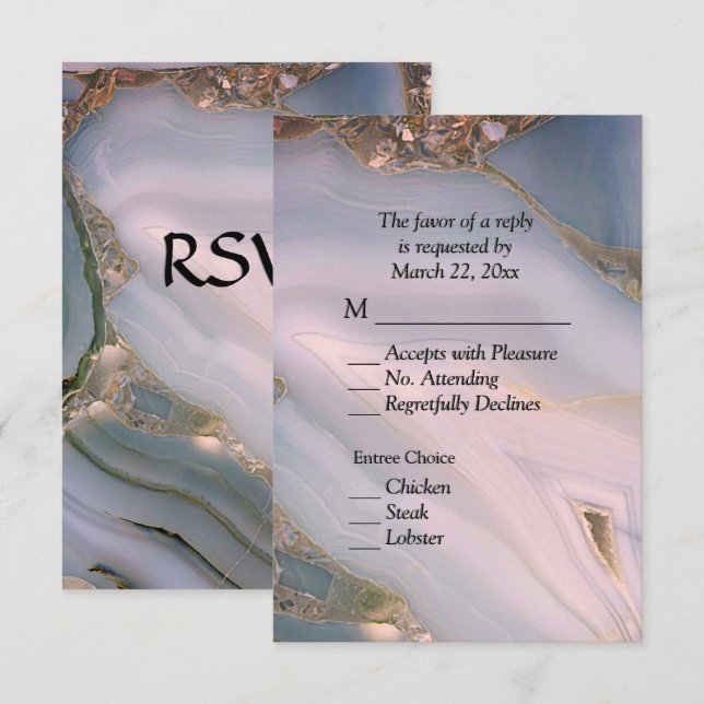 Elégant marbre rose Agate RSVP avec choix de menu (Devant / Derrière)