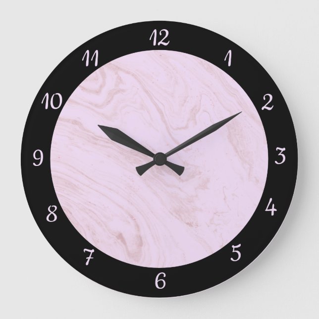 Elégant Marbre rose Noir tendance Grande horloge (Recto)