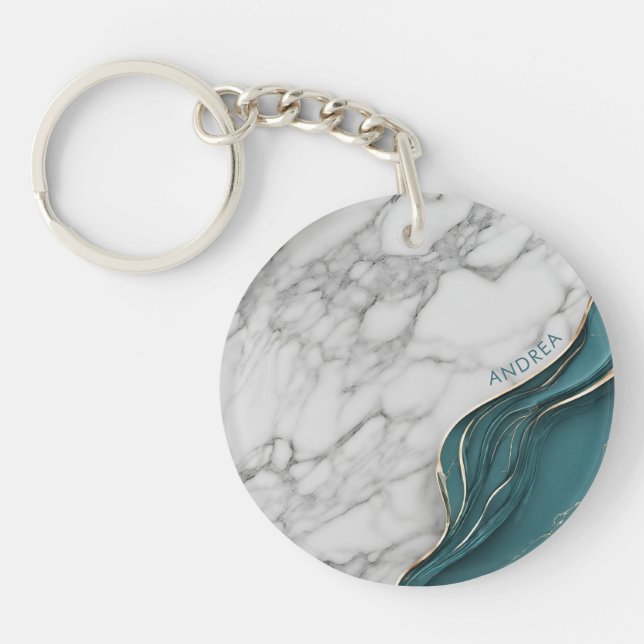 Élégant Marbre Turquoise foncé personnalisé (Devant)