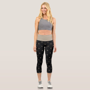 Elegant Mardi Gras Grey Fleur-de-lis on Black Capri Leggings