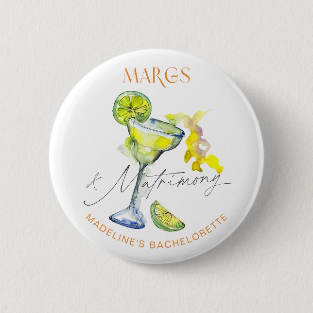 Elegant Margs & Matrimony Bachelorette Weekend 2 Inch Round Button (Front)