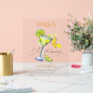 Elegant Margs & Matrimony Bachelorette Weekend Acrylic Sign