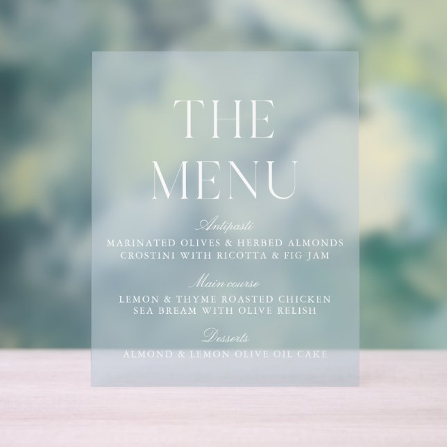 Élégant Mariage Acrylique Bleu Lumière Menu Signer (Neutre)