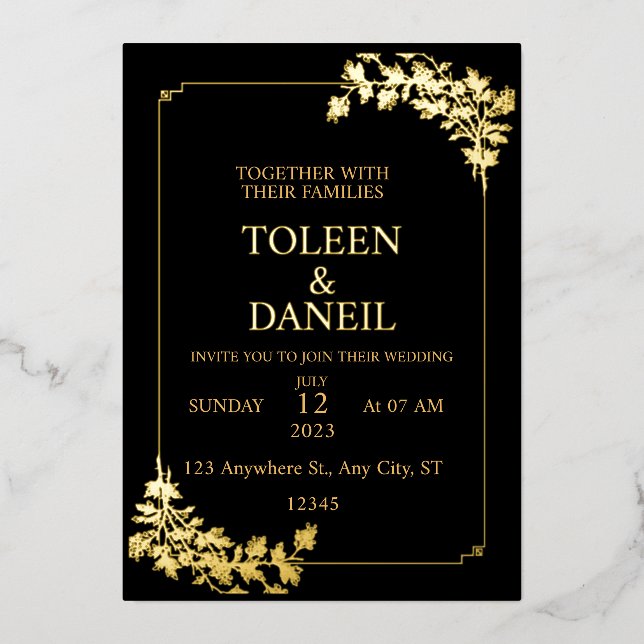 Élégant mariage Black and Gold Foil Invitation (Recto)