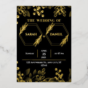 Élégant mariage Black and Gold Foil Invitation
