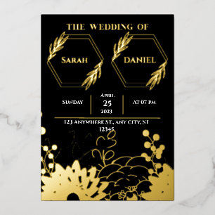 Élégant mariage Black and Gold Foil Invitation