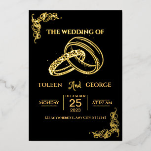 Élégant mariage Black and Gold Foil Invitation